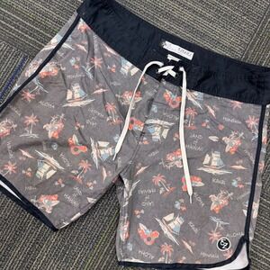 Ezekiel Board Shorts Mens 36 Gray Hawaii Nautical Print Excellent Swim Trunks